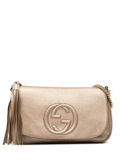 Pre-owned Gucci 2016-2025 Medium Metallic Leather Soho Chain Flap Crossbody Bag In Gold