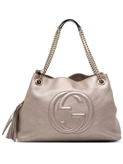 Pre-owned Gucci 2016-2025 Medium Metallic Leather Soho Chain Tote Bag In Gold