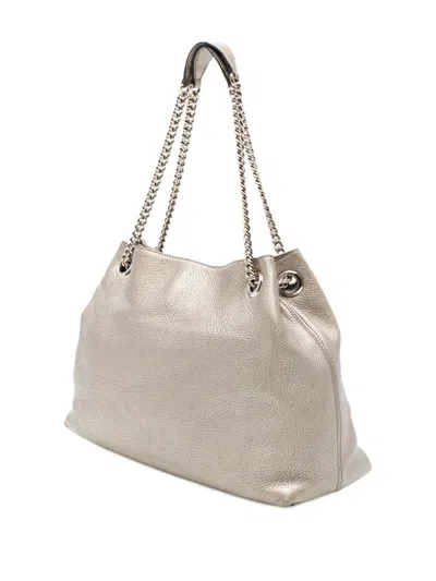 Pre-owned Gucci 2016-2025 Medium Metallic Leather Soho Chain Tote Bag In Gold