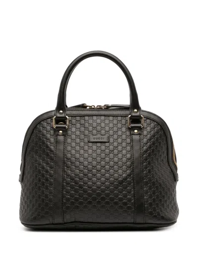 Pre-owned Gucci 2016-2025 Medium Microssima Dome Satchel In Black