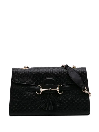 Pre-owned Gucci 2016-2025 Medium Microssima Emily Shoulder Bag In Black
