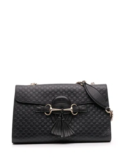 Pre-owned Gucci 2016-2025 Medium Microssima Emily Shoulder Bag In Black