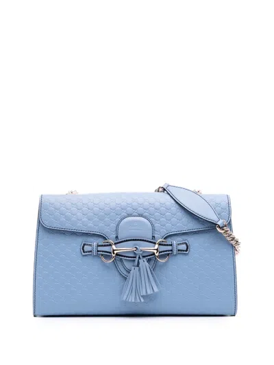 Pre-owned Gucci 2016-2025 Medium Microssima Emily Shoulder Bag In Blue