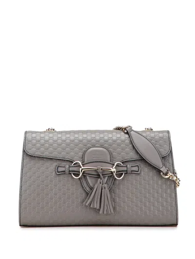 Pre-owned Gucci 2016-2025 Medium Microssima Emily Shoulder Bag In Gray