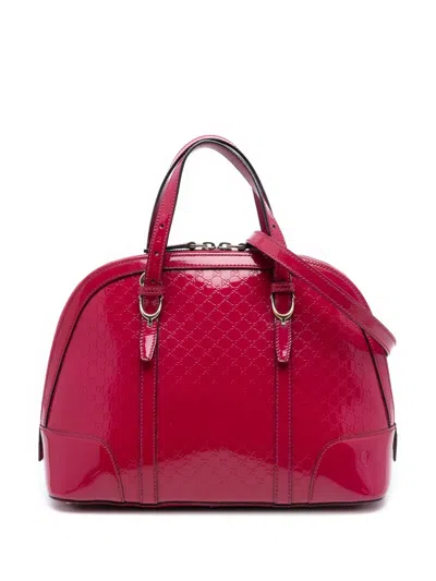 Pre-owned Gucci 2016-2025 Medium Microssima Patent Nice Dome Satchel In Red