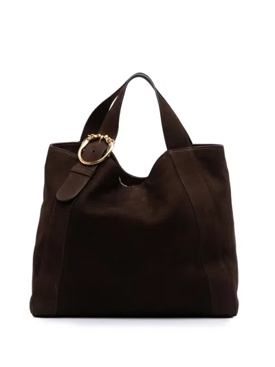 Pre-owned Gucci 2016-2025 Medium Nubuck Leather Ribot Horse Head Tote Bag In Brown