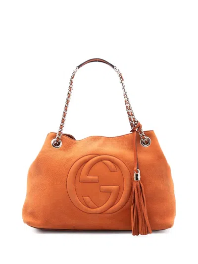 Pre-owned Gucci 2016-2025 Medium Nubuck Leather Soho Chain Tote Bag In Orange