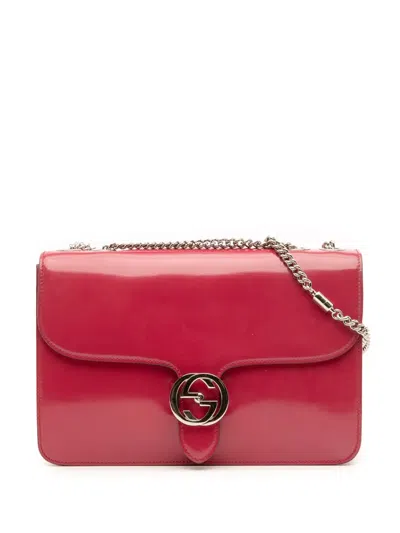 Pre-owned Gucci 2016-2025 Medium Patent Dollar Interlocking G Crossbody Bag In Red