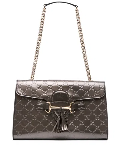 Pre-owned Gucci 2016-2025 Medium Patent Ssima Emily Shoulder Bag In Silver