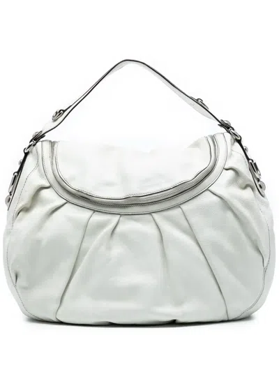 Pre-owned Gucci 2016-2025 Medium Pebbled Calfskin Icon Bit Satchel In White