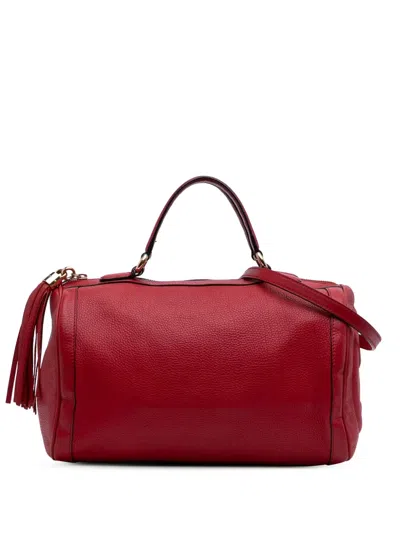 Pre-owned Gucci 2016-2025 Medium Pebbled Calfskin Soho Boston Bag Satchel In Red