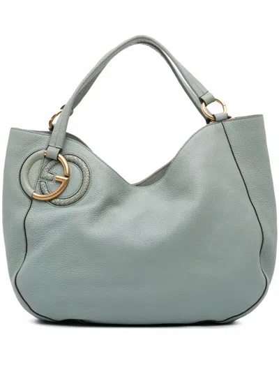 Pre-owned Gucci 2016-2025 Medium Pebbled Calfskin Twill Tote Bag In Blue