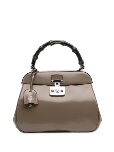 Pre-owned Gucci 2016-2025 Medium Smooth Calfskin Bamboo Lady Lock Handbag In Brown