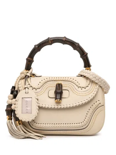 Pre-owned Gucci 2016-2025 Medium Studded New Bamboo Tassel Satchel In Brown