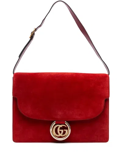Pre-owned Gucci 2016-2025 Medium Suede Gg Ring Torchon Shoulder Bag In Red