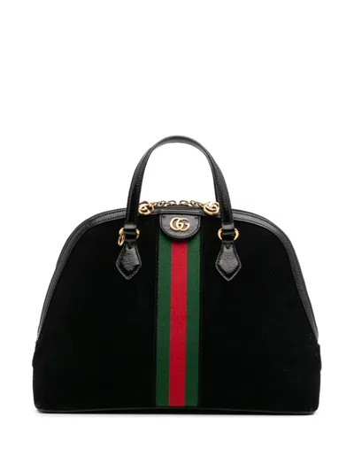 Pre-owned Gucci 2016-2025 Medium Suede Ophidia Web Dome Satchel