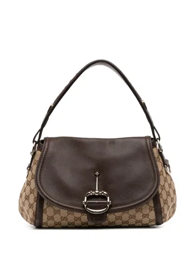 Pre-owned Gucci 2016-2025 Meduim Gg Canvas Techno Horsebit Satchel In Brown