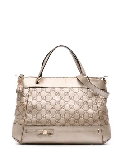 Pre-owned Gucci 2016-2025 Metallic Ssima Mayfair Satchel In Gold
