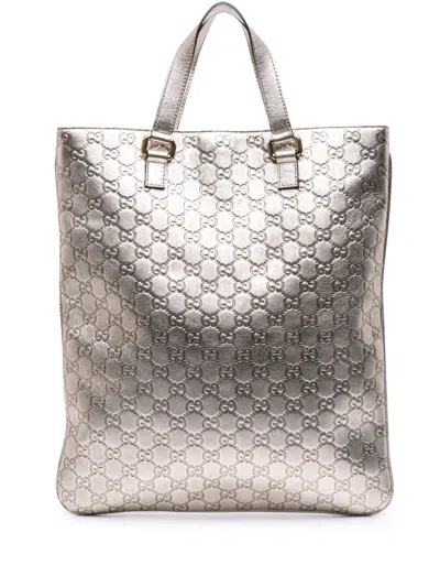 Pre-owned Gucci 2016-2025 Metallic Ssima Tote Bag In Silver