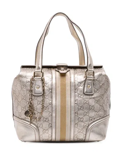 Pre-owned Gucci 2016-2025 Metallic Ssima Web Treasure Handbag In Silver