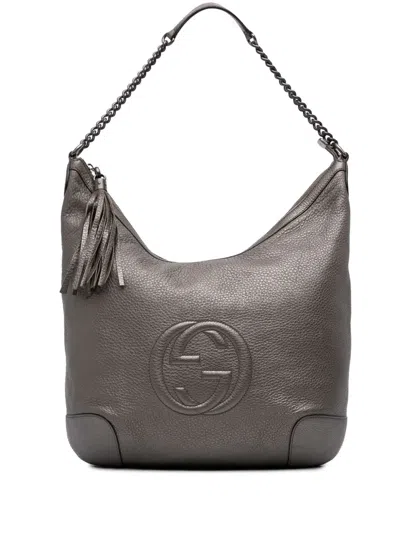 Pre-owned Gucci 2016-2025 Metallic Leather Soho Shoulder Bag In Silver