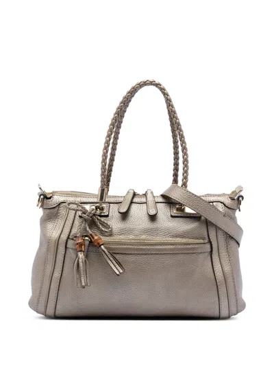 Pre-owned Gucci 2016-2025 Metallic Pebbled Calfskin Bella Satchel In Gold