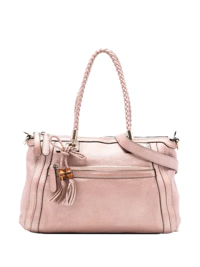 Pre-owned Gucci 2016-2025 Metallic Pebbled Calfskin Bella Satchel In Pink