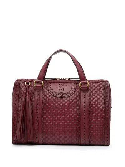 Pre-owned Gucci 2016-2025 Microssima Brogue Duilio Boston Bag In Red