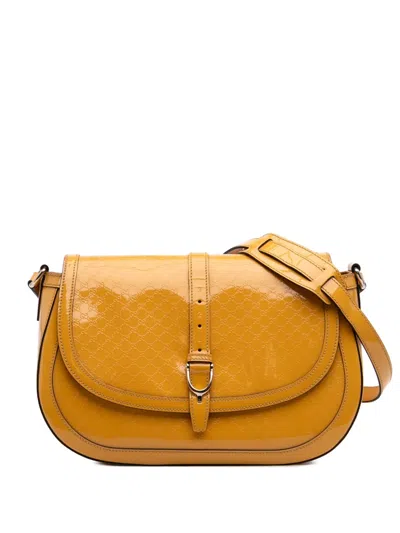 Pre-owned Gucci 2016-2025 Microssima Patent Stirrup Crossbody Bag In Yellow