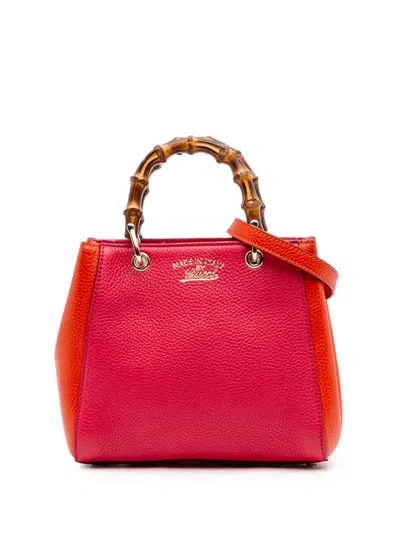 Pre-owned Gucci 2016-2025 Mini Bicolor Calfskin Bamboo Shopper Satchel In Orange