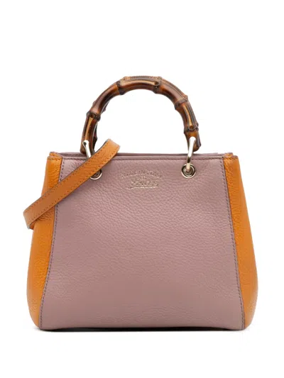 Pre-owned Gucci 2016-2025 Mini Bicolor Calfskin Bamboo Shopper Satchel In Pink