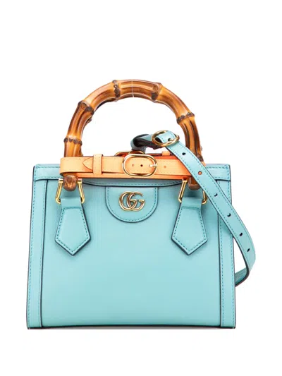 Pre-owned Gucci 2016-2025 Mini Calfskin Bamboo Diana Satchel In Blue