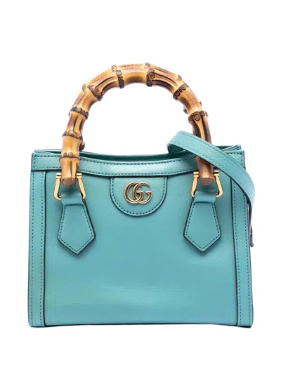 Pre-owned Gucci 2016-2025 Mini Calfskin Bamboo Diana Satchel In Blue