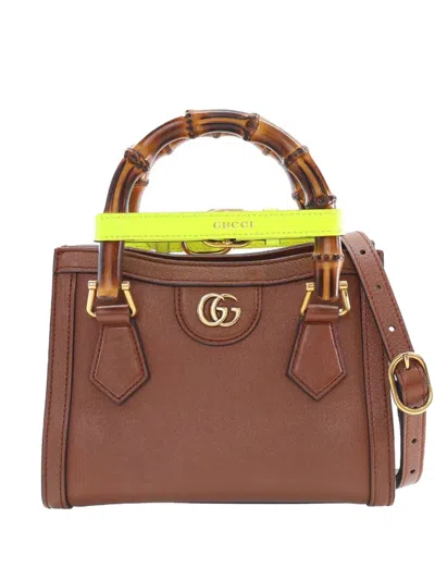 Pre-owned Gucci 2016-2025 Mini Calfskin Bamboo Diana Satchel In Brown