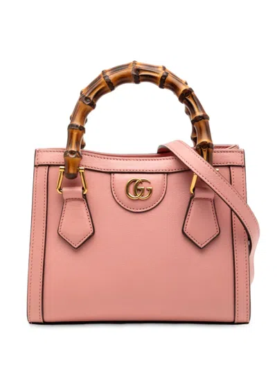 Pre-owned Gucci 2016-2025 Mini Calfskin Bamboo Diana Satchel In Pink