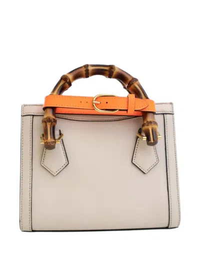 Pre-owned Gucci 2016-2025 Mini Calfskin Bamboo Diana Satchel In White