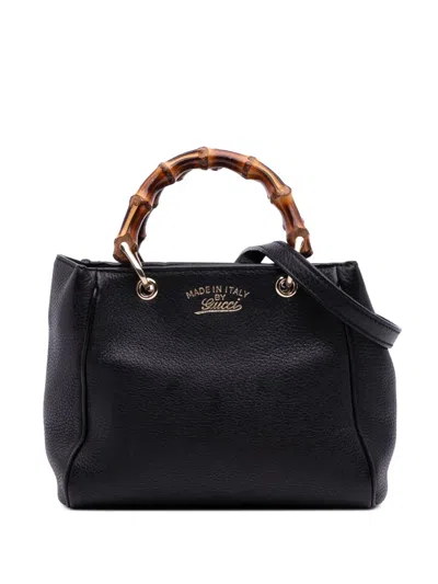 Pre-owned Gucci 2016-2025 Mini Calfskin Bamboo Shopper Satchel In Black