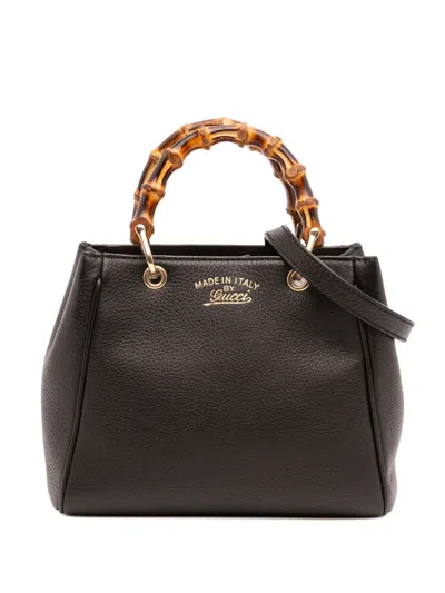 Pre-owned Gucci 2016-2025 Mini Calfskin Bamboo Shopper Satchel In Black