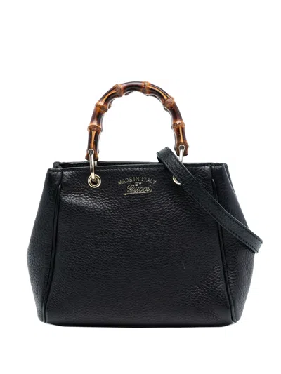 Pre-owned Gucci 2016-2025 Mini Calfskin Bamboo Shopper Satchel In Black