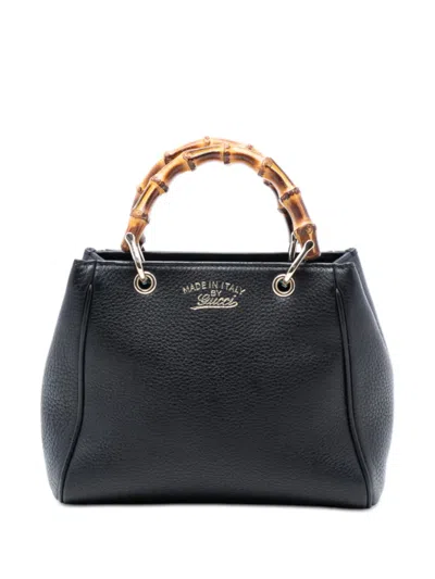 Pre-owned Gucci 2016-2025 Mini Calfskin Bamboo Shopper Satchel In Black