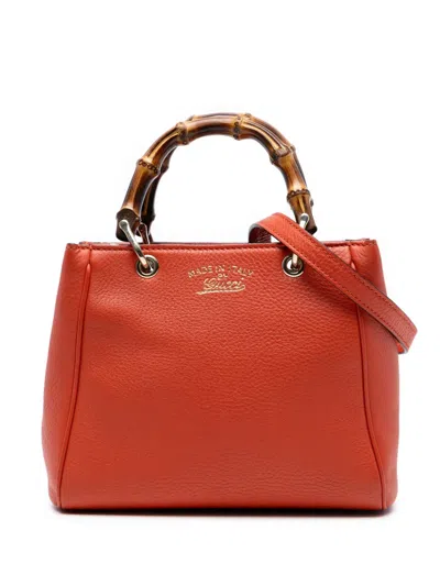 Pre-owned Gucci 2016-2025 Mini Calfskin Bamboo Shopper Satchel In Orange