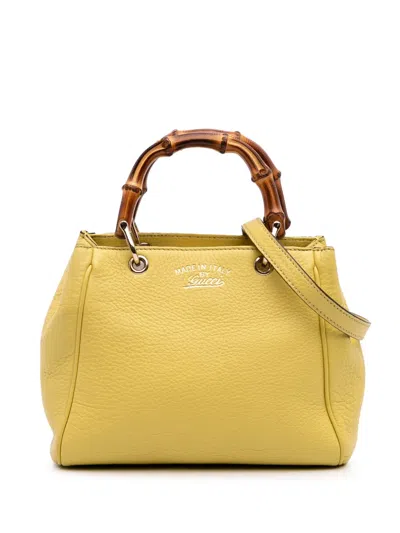 Pre-owned Gucci 2016-2025 Mini Calfskin Bamboo Shopper Satchel In Yellow