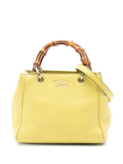Pre-owned Gucci 2016-2025 Mini Calfskin Bamboo Shopper Satchel In Yellow