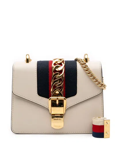 Pre-owned Gucci 2016-2025 Mini Calfskin Sylvie Chain Crossbody Bag In White