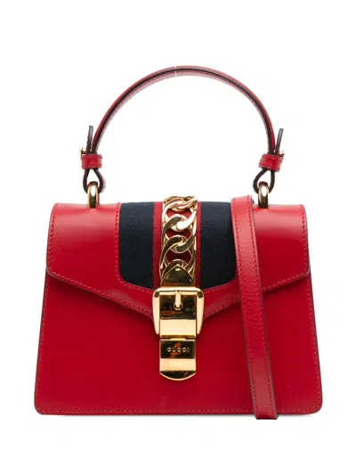 Pre-owned Gucci 2016-2025 Mini Calfskin Sylvie Satchel In Red