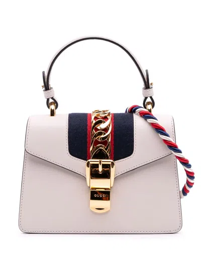 Pre-owned Gucci 2016-2025 Mini Calfskin Sylvie Satchel In White