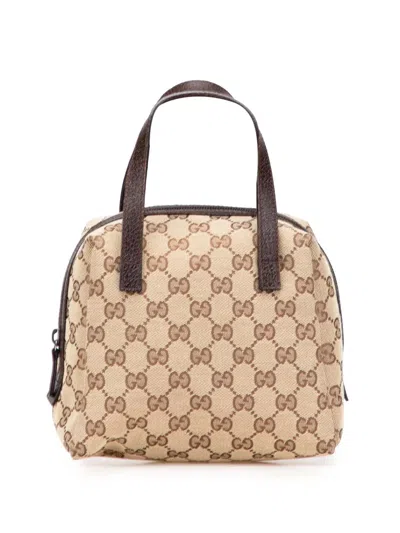 Pre-owned Gucci 2016-2025 Mini Gg Canvas Balthus Tofu Bag Handbag In Brown