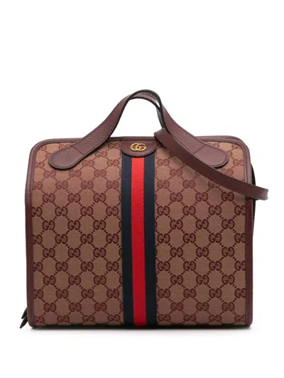 Pre-owned Gucci 2016-2025 Mini Gg Canvas Ophidia Web Duffle Bag Satchel