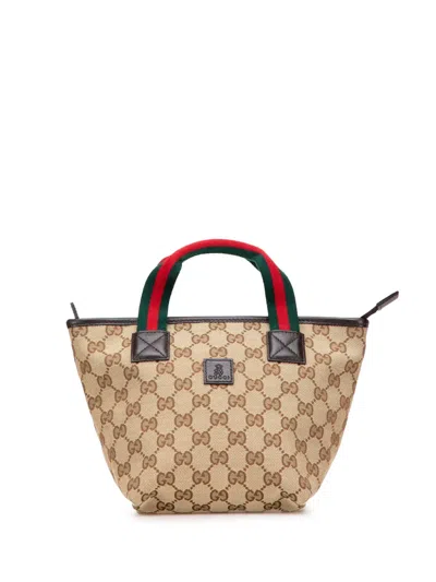 Pre-owned Gucci 2016-2025 Mini Gg Canvas Web Childrens Handbag In Brown