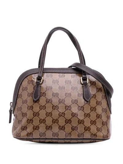 Pre-owned Gucci 2016-2025 Mini Gg Crystal Dome Satchel In Brown